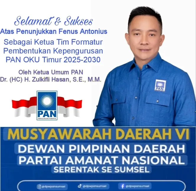 
Nakhodai Tim Formatur PAN OKU Timur, Fenus Antonius Siapkan Formasi Kepengurusan 2025-2030